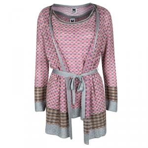 M Missoni Multicolor Lurex Knit Detail Top and Belted Cardigan Set L