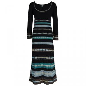 Pre Owned M Missoni Black Striped Knit Dress L