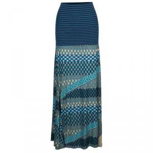 Pre Owned M Missoni Blue Printed Knit Skirt L
