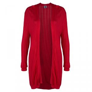 Pre Owned M Missoni Red Knit Open Front Long Cardigan L