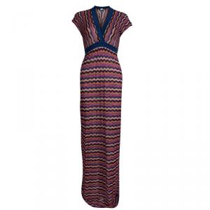 Pre Owned فستان ماكسي أم ميزوني تريكو لوريكس نمط مموج متعدد الألوان S