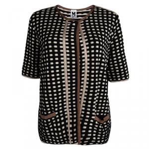 مملوكة مسبقًا كارديغان أم ميزوني كاروهات متعدد الألوان حواف متباينة أكمام قصيرة مقدمة مفتوحة XL