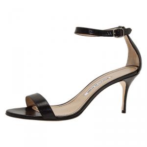 Manolo Blahnik Black Leather Chaos Ankle Strap Sandals Size 39.5