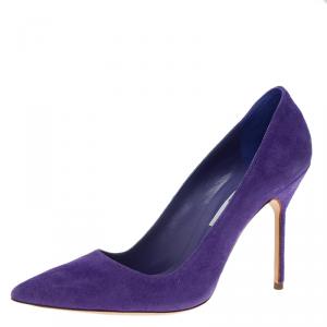 Pre Owned Manolo Blahnik Purple Suede BB Pointed Pumps Size 39