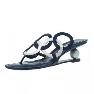 Manolo Blahnik Blue Leather Wedge Slides Size 40