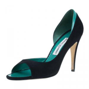 Pre Owned Manolo Blahnik Black Suede Open Toe Pumps Size 36