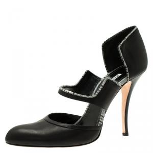 Pre Owned Manolo Blahnik Black Leather Mary Jane Pumps Size 40