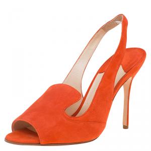 Manolo Blahnik Orange Suede Slingback Sandals Size 36.5