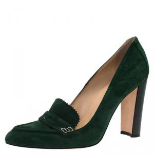 Pre Owned Manolo Blahnik Green Suede Loafer Pumps Size 39