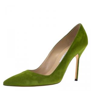 Pre Owned Manolo Blahnik Green Suede BB Pumps Size 38.5