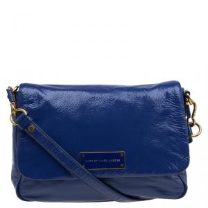 Pre Owned Marc By Marc Jacobs Blue Glazed Leather Too Hot To Handle Lea Crossbody Bag