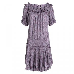 Pre Owned Marc by Marc Jacobs Purple Floral Printed Peasant Dress L