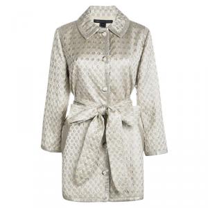 Pre Owned Marc by Marc Jacobs  Cream Polka Dotted Lurex Jacquard Belted Overcoat M