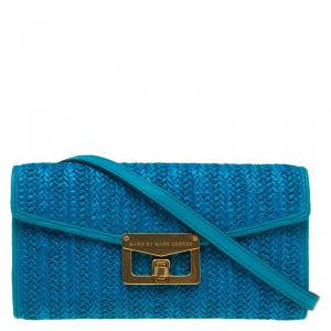 Marc by Marc Jacobs Blue Straw and Leather Bianca Wallet on Chain