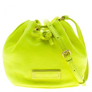 Pre Owned Marc By Marc Jacobs Neon Green Leather Mini Bucket Crossbody Bag