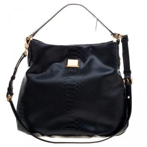 Pre Owned Marc by Marc Jacobs Black Embossed Python Leather Hillier Hobo 