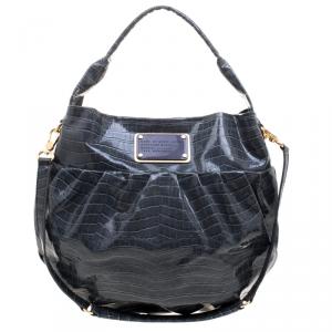 Pre Owned Marc By Marc Jacobs Emerald Green Croc Embossed Patent Leather Hobo