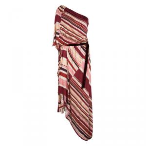 Marc Jacobs Multicolor Striped Silk Knit One Shoulder Belted Dress M
