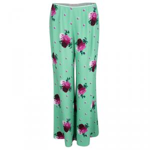 Marc Jacobs Green Floral Printed Crepe High Waist Wide Leg Pants M
