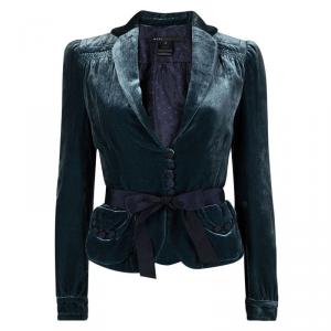 Marc Jacobs Blue Velvet Bow Detail Belted Blazer S
