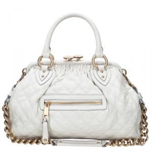 Pre Owned Marc Jacobs Ivory Quilted Leather Stam Satchel