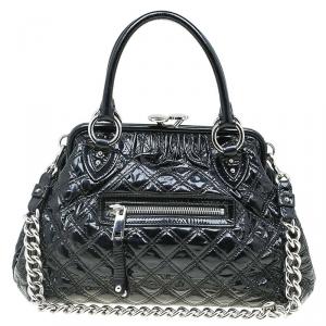 Pre Owned Marc Jacobs Black Quilted Patent Leather Stam Satchel