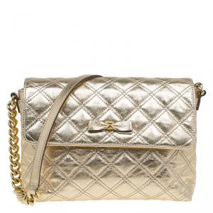 Marc Jacobs Gold Quilted Leather Large Bow Shoulder Bag