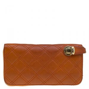 Marc Jacobs Orange Quilted Leather Deluxe Zip Around Wallet
