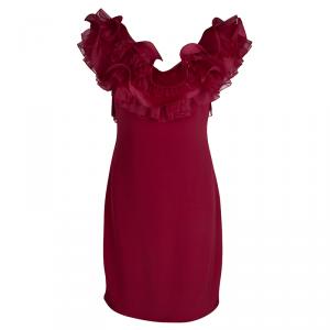 Marchesa Notte Red Organza Ruffle Detail Silk Sleeveless Mini Dress M