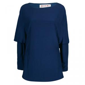 Pre Owned Marni Navy Silk Long Sleeve Top S