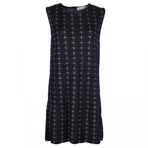 Marni Navy Blue Houndstooth Lurex Wool Sleeveless Dress M
