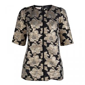 Pre Owned Marni Black Floral Lurex Jacquard Short Sleeve Tunic M