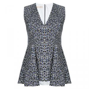 Pre Owned Marni Printed Cotton Flared Bottom High Low Sleeveless Top S