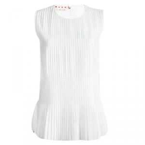 Marni White Cotton Pintucked Sleeveless Top M