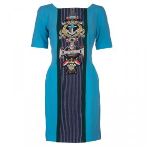 Mary Katrantzou Turquoise Blue Harlie Panel Printed Short Sleeve Dress M