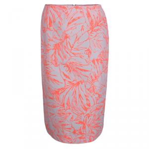 Matthew Williamson Cream and Neon Orange Floral Jacquard Pencil Skirt M