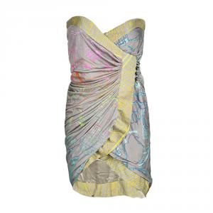 Matthew Williamson Multicolor Printed Silk Jersey Strapless Mini Wrap Dress S