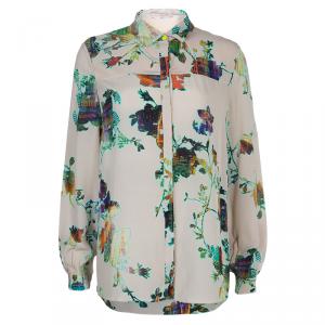 Matthew Williamson Beige Floral Print Buttondown Long Sleeve Silk Shirt M