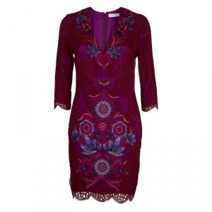 Matthew Williamson Purple Floral Embroidered Aplique Lace Dress M