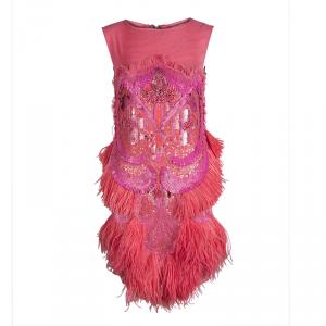 Matthew Williamson Pink Silk Feather and Bead Embellished  Sleeveless Cocktail Dress S