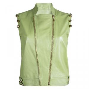 Matthew Williamson Light Green Ball Embellished Leather Vest S