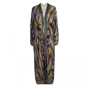 Matthew Williamson Multicolor Printed Silk Embellished Gathered Kaftan S