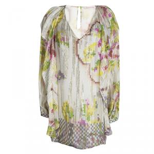 Matthew Williamson Mutlicolor Printed Silk Lurex Detail Long Sleeve Dress M