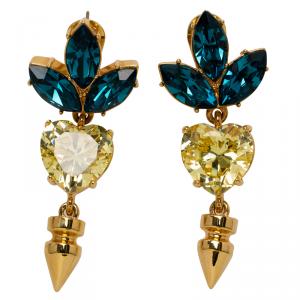 Mawi Yellow Blue Crystal Embellished Rose Gold Plated Spike Dangle Earrings