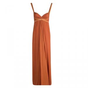 Max Mara Orange Silk Chiffon Sleeveless Maxi Dress S