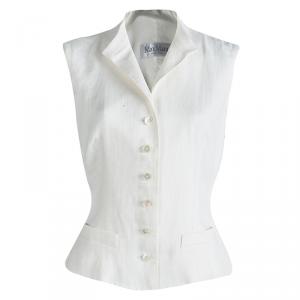 Pre Owned Max Mara Off White Linen Button Front Sleeveless  Jacket M