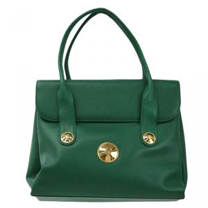 MCM Green Leather Flap Top Handle Bag
