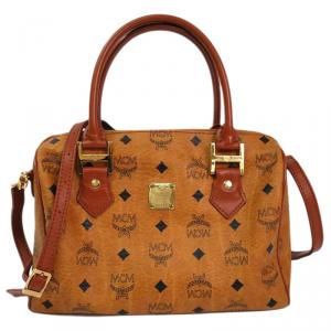 MCM Cognac Visetos Coated Canvas Heritage Boston