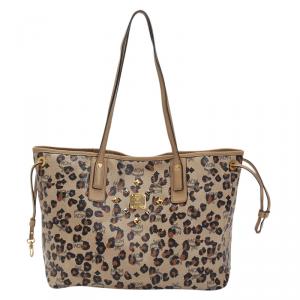 MCM Brown Visetos Coated Canvas Leopard Print Shopper Tote