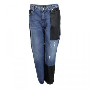 Pre Owned McQ by Alexander McQueen Indigo Distressed Denim Patchwork Boyfriend Jeans S
